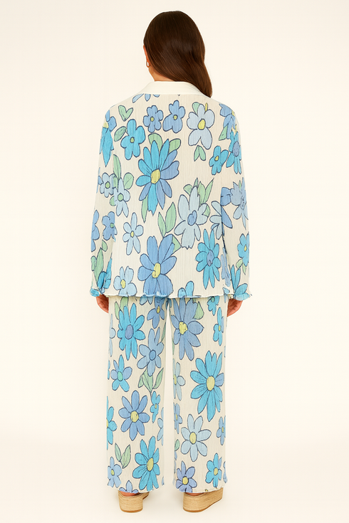 'Aisling' Flower Print Button Down Shirt and Pants Set - Celes Fashion
